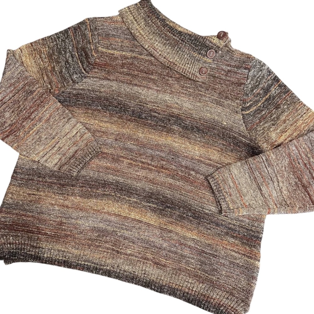 CJ Banks Sweater Womens XL Brown Fall Vintage Grandma Core Button Mock Neck Used